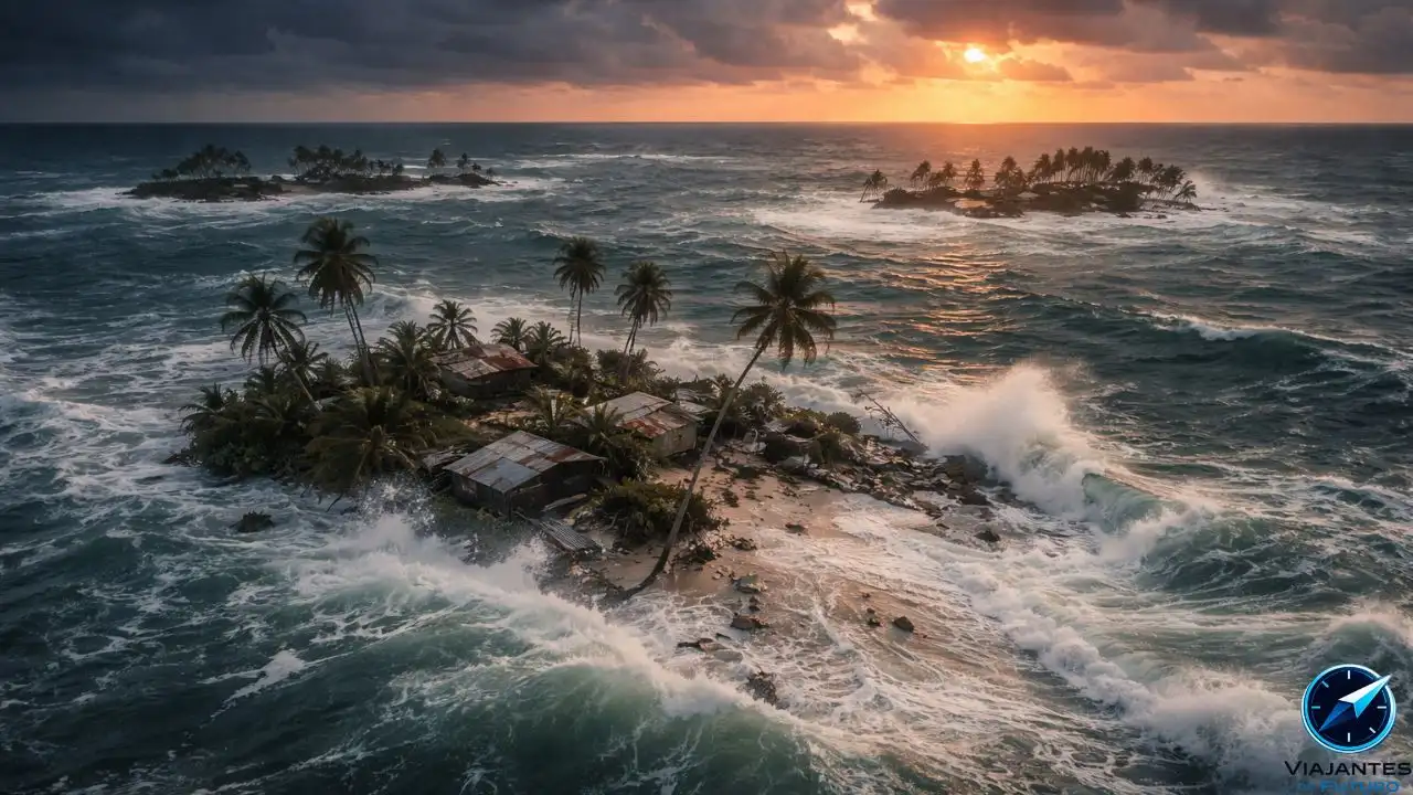 As ilhas Kiribati e as Ilhas Marshall também estão em risco. Foto: Viajantes do Futuro.