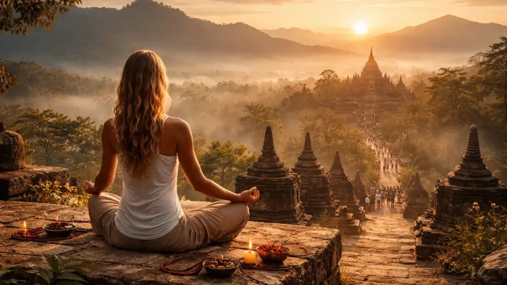 ndia: onde surgiu o yoga e a meditação, atrai muita gente para retiros. Bali (Indonésia): tem templos e uma cultura espiritual forte. Peru: as pessoas têm experiências com culturas antigas e visitam Machu Picchu. Caminho de Santiago (Espanha): é um dos caminhos mais famosos do mundo, e gente de todo tipo faz ele. Brasil: a Chapada dos Veadeiros (GO), Alto Paraíso, Vale do Capão (BA) e lugares em Minas Gerais também estão ficando conhecidos.