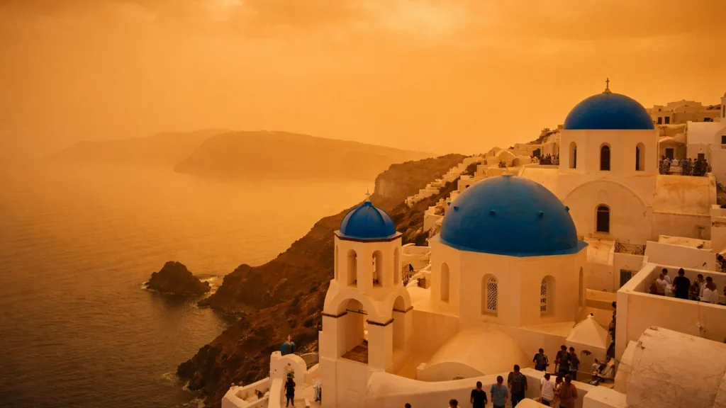 Fenômeno de Areia do Saara em Santorini.