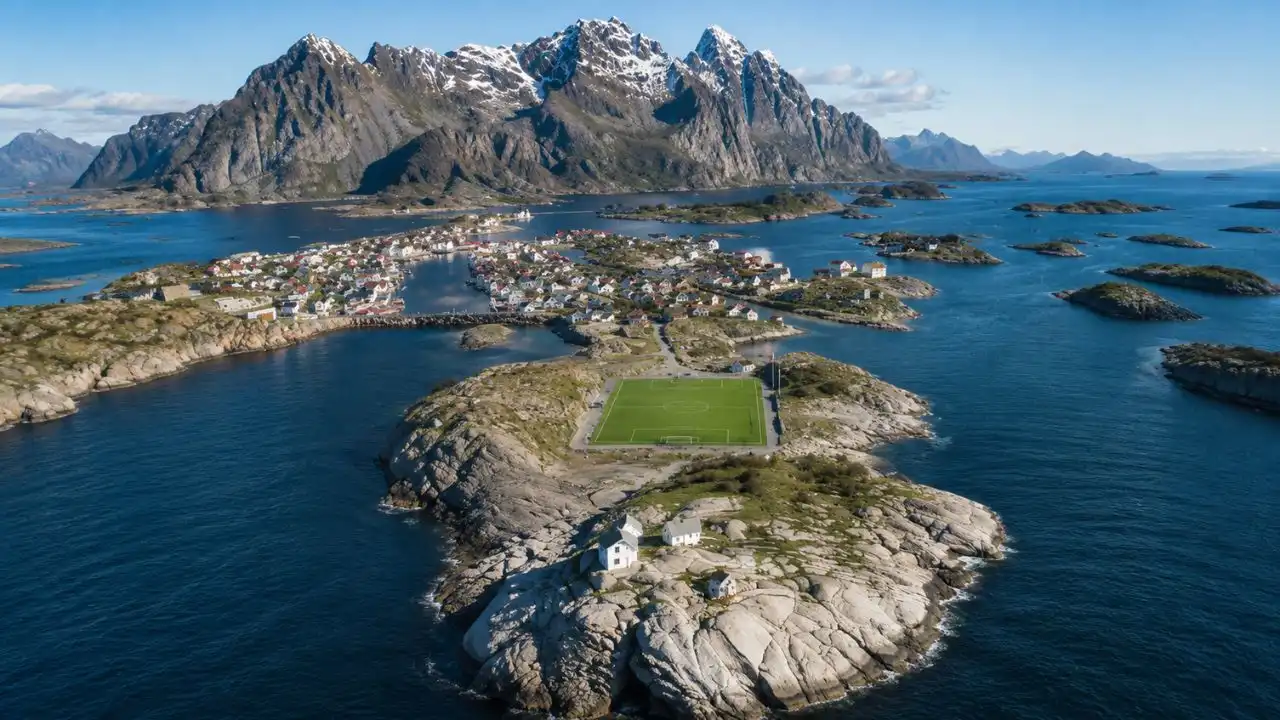 Henningsvær Stadion, o campo entre o mar e as montanhas